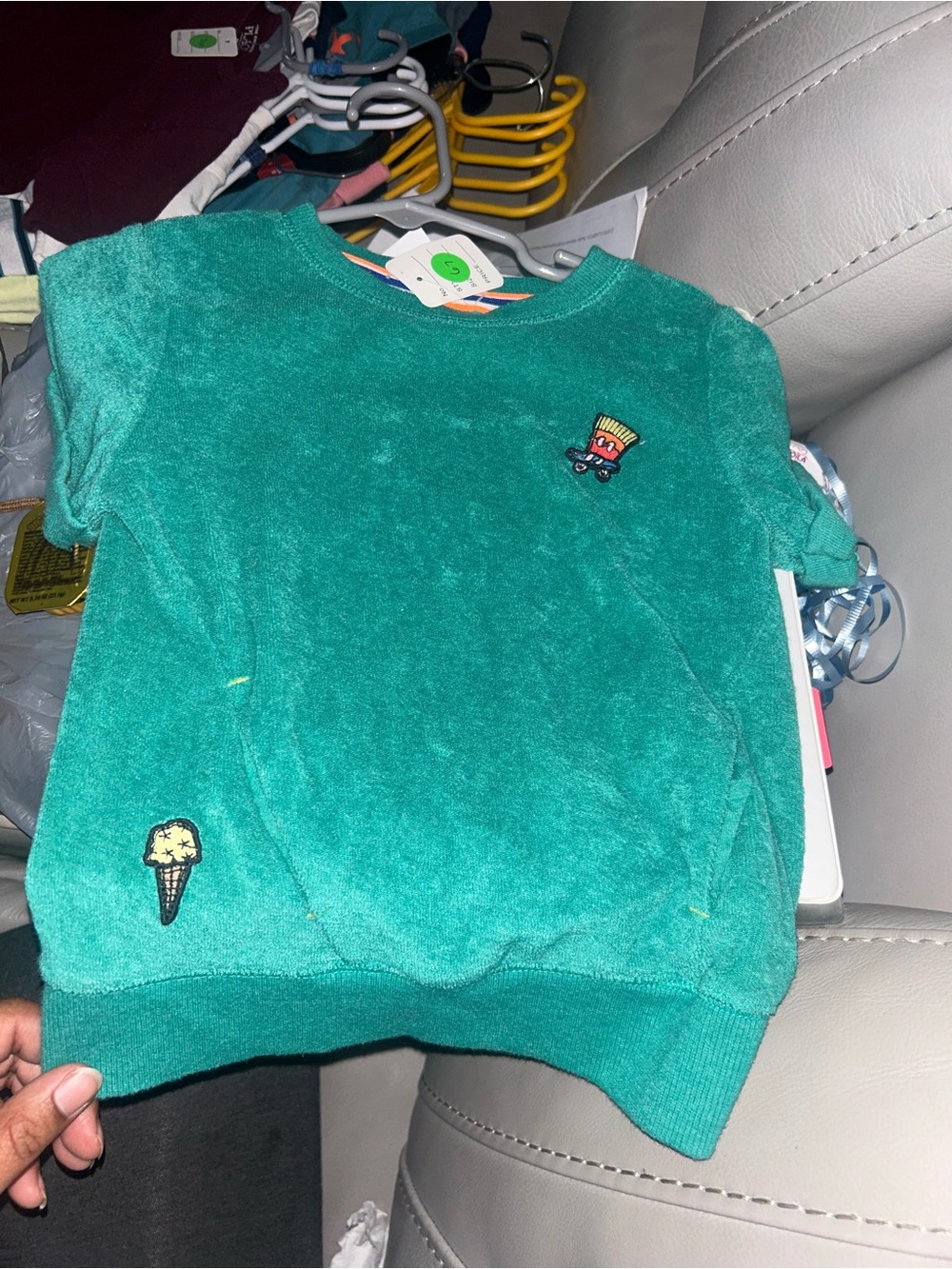 🌼2 for $5🌼 Cat & Jack Teal Plush Short-Sleeve Tee with Food Patches